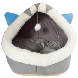 Cat Plush Bed Grey-Sky Blue Front